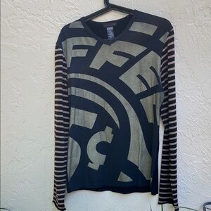 Custo Barcelona Black and Gold Graphic Long Sleeve Top